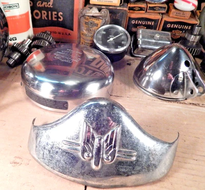 Harley Springer 1948 original latón guardabarros punta Panhead Flathead Servicar G WL Foto 1 de 4