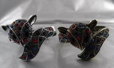   Fuchs Armreif klappbar besetzt mit farbigen Strasssteinen Gold oder Silber - Bild 1 von 2