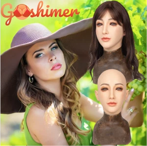 Silikon Realistische Weibliche Gesichtsmaske Crossdresser Kopfmaske für Frauen für Cosplay - Bild 1 von 28