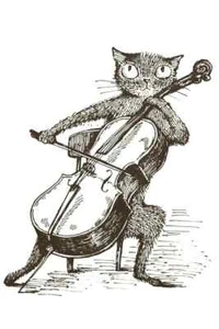 Original ACEO Musical Cat Ink Line Art Cello Musikinstrument signiert vom Künstler - Bild 1 von 4