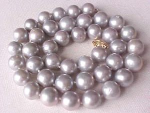 17" 10MM AAA GENUINE METALIC GRAY PEARL NECKLACE SOLID 14K YELLOW GOLD CLASP - Picture 1 of 5