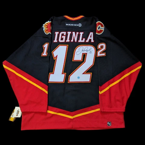 Jarome Iginla signed Calgary Flames Blasty MIC KOHO pro hockey jersey 56 NHL Cover