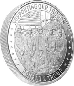 Ronda de plata TRUMP 1 OZ .999 BU MAGA Trump apoya a nuestras tropas L/E 997/4500 - Imagen 1 de 2
