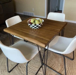 Industrial Solid Wood Dining Table with Metal Iron Legs 4 Person Bistro Table - Picture 1 of 5