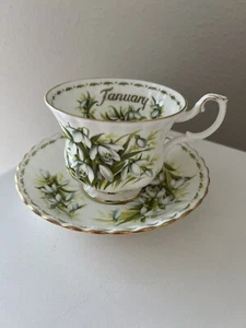 Royal Albert Bone China England | January Snowdrops | Tea Cup and Saucer Set - Picture 1 of 8