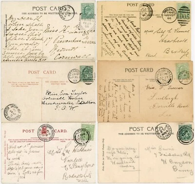 GB 1903-06 RAILWAY STATION POSTMARKS USED AS TRANSITS on PPCs 6 CARDS - Image 1 of 4