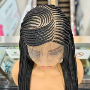 100% Handmade Knotless Braided Wigs Long Cornrow Full Lace Synthetic Hair Wigs - Picture 1 of 8