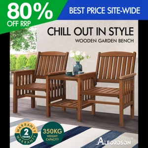 ALFORDSON Outdoor Garden Bench Wooden Loveseat Patio Chairs Table Set Brown - Picture 1 of 10