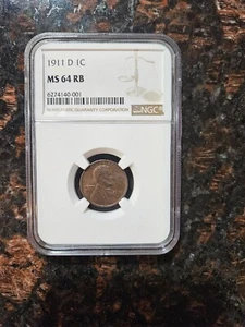 1911 D LINCOLN WHEAT CENT NGC MS64RB - Picture 1 of 4