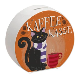 Herbstliche Kaffeekasse Spardose mit schwarzer Katze - Bild 1 von 6