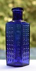 Cobalt Blue Glass Six-Sided Flat Back X Patterned Poison Bottle Marked Antique