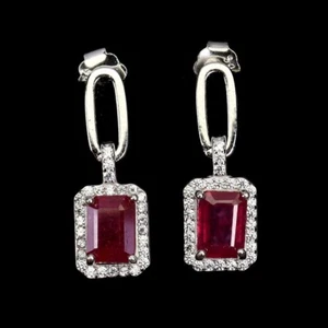Sterling Silver Earrings Ruby Genuine Natural Mined Gems Drop Design - Picture 1 of 24