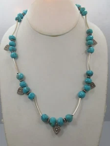Sterling Silver Turquoise bead Heart charm Necklace 925 19.5 inche - Picture 1 of 7