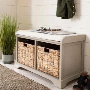 New Vintage Grey Wicker Storage Bench Sturdy pine wood frame and very soft Seat - Picture 1 of 7