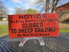 RARE 1900s Sheep Grazing Trespass Sign 14" X 6.5" Massillon Sign Old Original