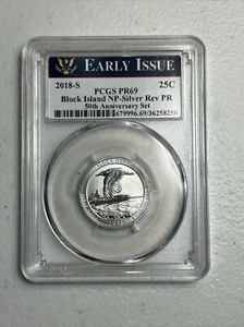 Juego de 50 Ann 2018 S Silver Block Island NP prueba inversa PR69 PCGS edición temprana - Imagen 1 de 4