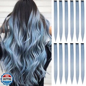 EXTACIO 12pcs Clip in Light Blue Hair Extensions Mix Tinsels - 22 Inch Colore - Bild 1 von 5