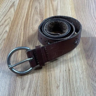 Unbranded Women's Studded Floral Punch Brown Leather Belt 1 1/2" Wide Size XS - Image 1 of 4
