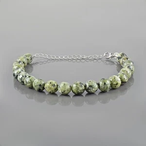 Verde Natural Jaspe 8mm Cuentas Redondas 925 Cadena de Plata Mano Brazalete Ella - Imagen 1 de 5