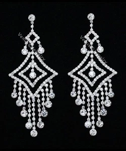 4.25" Bridal Prom Pageant Crystal Chandelier Earrings - Picture 1 of 2