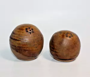 Vintage 1970s Studio Art Pottery Stoneware Round Salt & Pepper Shakers Signed - Picture 1 of 23