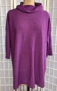 Eileen Fisher Tunic Top 100% Merino Wool Purple Quiet Luxury Mock Neck Blouse M - Picture 1 of 16
