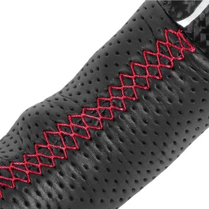 Car Carbon Fiber Steering Wheel Nappa Preforated Leather W/ Red Stitching Fit - Picture 1 of 12