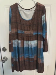 Lily By Firmiana Womens Patchwork Stretch Tunic Top Dress 3/4 Sleeve Sz 3X - Picture 1 of 9