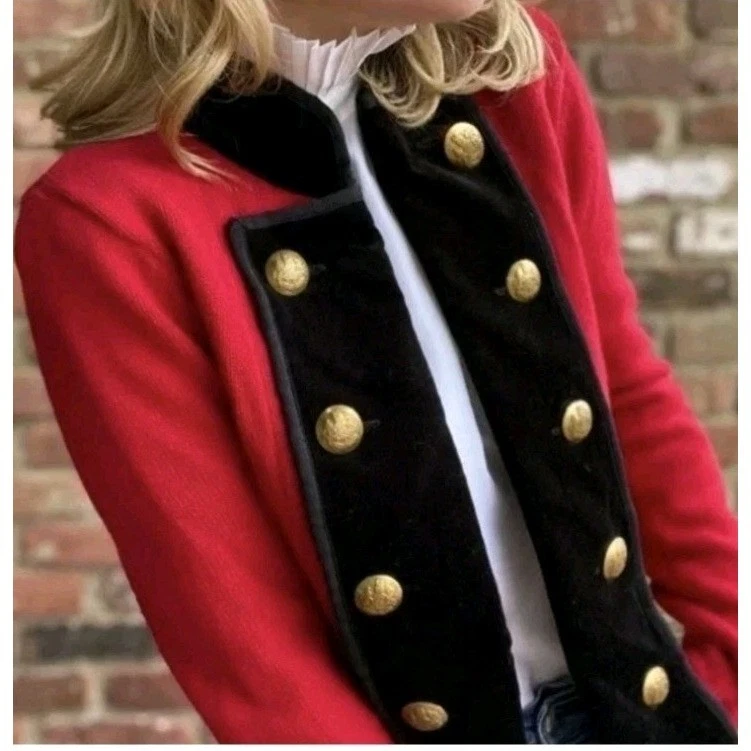 Suéter Ralph Lauren S vermelho veludo botão dourado banda militar jaqueta equestre  - Imagem 1 de 4