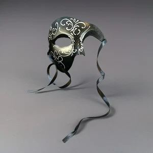 Máscara de mascarada de Halloween media cara negra y plateada - Imagen 1 de 4