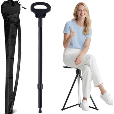 Multifunktionaler Gehstock mit Sitz, Tragetasche inklusive, ideal für Reisen - Bild 1 von 4