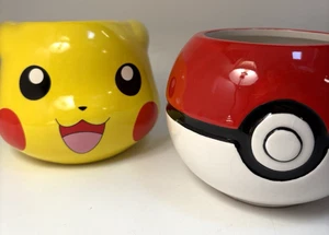 2 Pokemon Ceramic Mugs - Smiling Pikachu & Poké Ball - Picture 1 of 7