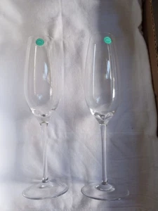 Set of 2 Tiffany Crystal Long Stem Champagne Flutes Glasses W/ Original Stickers - Picture 1 of 10