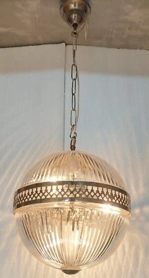 Exquisite Rarity Vintage Art Deco Brass & Crystal Cut Glass Ceiling Hanging Lamp - Image 1 of 4