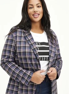 Torrid DOUBLE KNIT BLAZER - PLAID PURPLE Size 0 12 Large NWT - Picture 1 of 5
