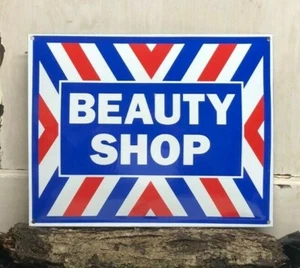 Beauty Shop ~  Enamel Sign 12" x 16" ~  garage Barber haircut salon hair - Picture 1 of 5