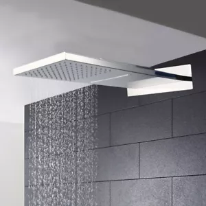 Grifo mezclador de cabezal de ducha cromado de montaje en pared rectangular grifo de lluvia/cascada - Imagen 1 de 9