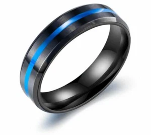 Anillo creativo de 6 mm negro y azul titanio acero unisex moda banda de boda talla O-U - Imagen 1 de 4