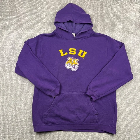 Vintage LSU Tigers Hoodie Men Extra Large XL Purple NCAA Genuine Stuff Pullover Cover