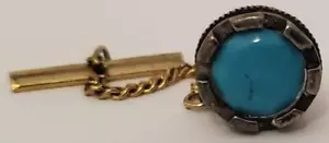 Vintage markenlose grüne Stein gold/silberfarbene Metallkrawatte Tack Krawatte Pin gebraucht (PP) - Bild 1 von 3