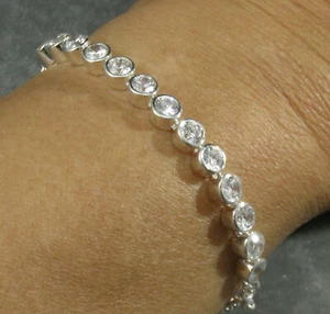 .925 STERLINGSILBER rund facettiert Zirkonia Kette ARMBAND 6 3/4 - 7 1/2" - Bild 1 von 3