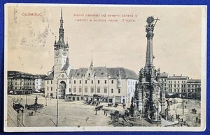 1913 Postcard Holy Trinity Column and Clocktower Olomouc Czech-Republic (posted) - Picture 1 of 2