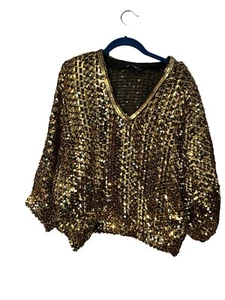 Three Flaggs vintage black and gold sequined blouse - Picture 1 of 6