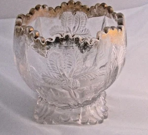 EAPG Japanese Iris New Martinsville Scalloped Bowl  Fired on  Gold  4in, high  - Picture 1 of 5