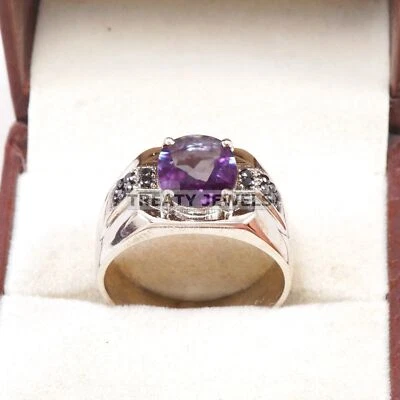Piedras preciosas de alejandrita de corte ovalado con anillo de plata de ley 925 para hombre #A651 Foto 1 de 4