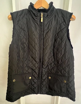 Chaleco Charter Club para mujer XL negro acolchado bolsillos con cremallera forro de piel sintética usado en excelente estado Foto 1 de 4