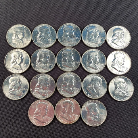 Lot Of 18 1956 P Franklin Half Dollars Choice BU Silver From Original Roll Cover