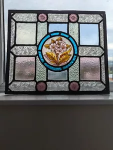 Superb Beautiful Victorian Compact Stained Glass Window Panel Painted Flowers - Picture 1 of 6