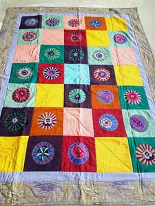 Handmade Patchwork Flowers Lap Quilt 49x38 - Picture 1 of 7