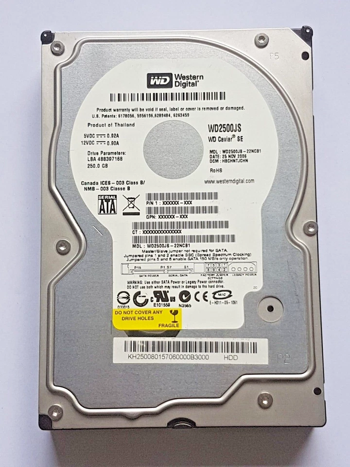 250 GB SATA Western Digital WD2500JS-22NCB1 7200rpm 8MB HDD 3.5 " Hard Drive - Image 1 of 1